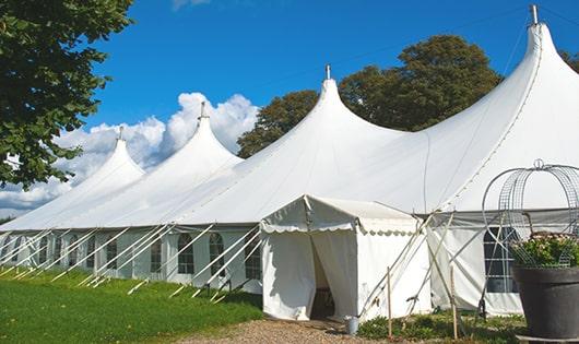 high-quality portable restrooms stationed at a wedding, meeting the needs of guests throughout the outdoor reception in Dacula, GA